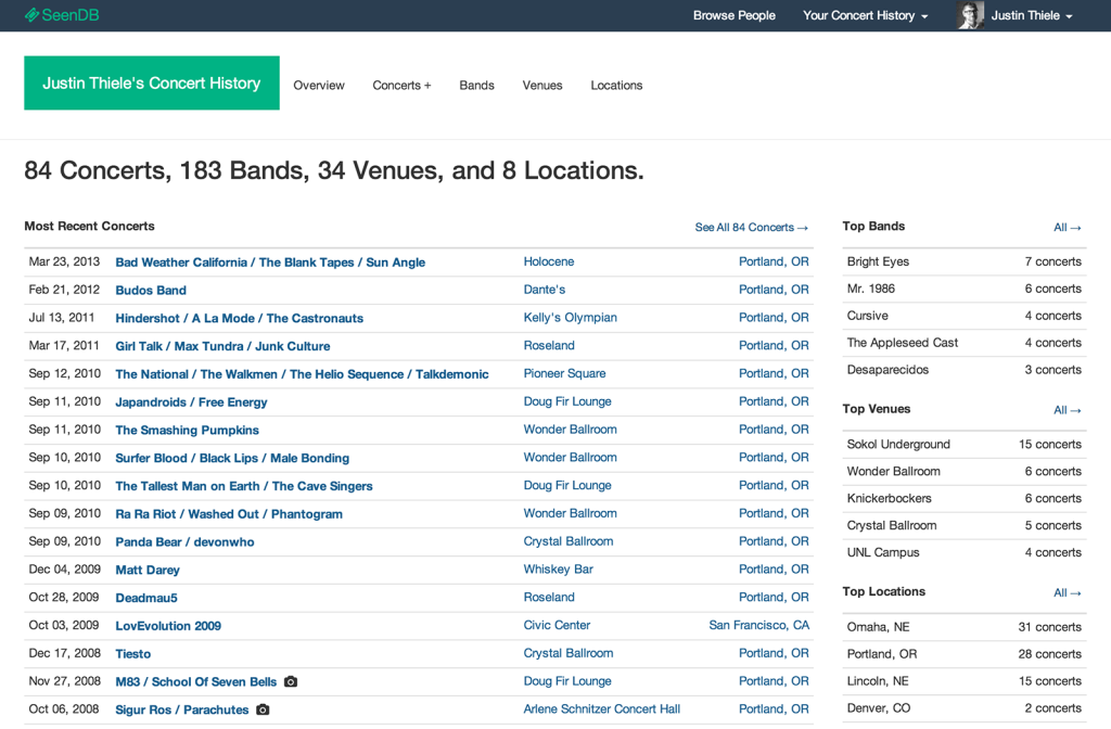 SeenDB: A Site To Remember All The Concerts You've Been To. - Justin's Blog